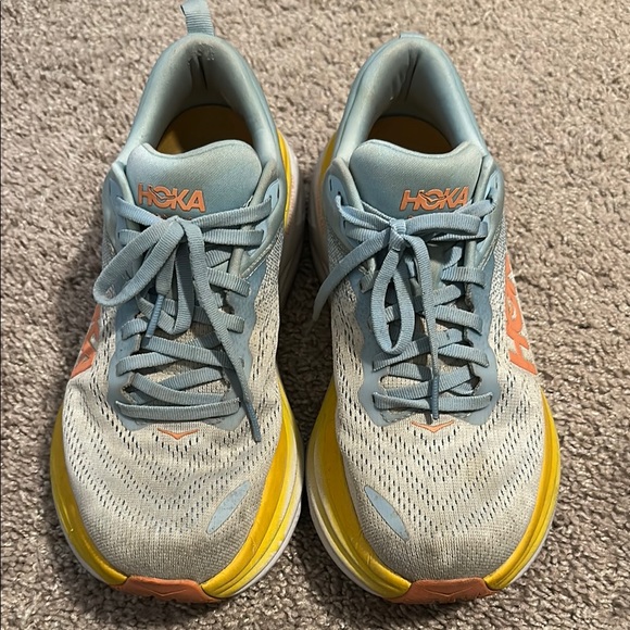 Hoka Women's Bondi 8 Blue and Yellow Running Shoes - Picture 2 of 6
